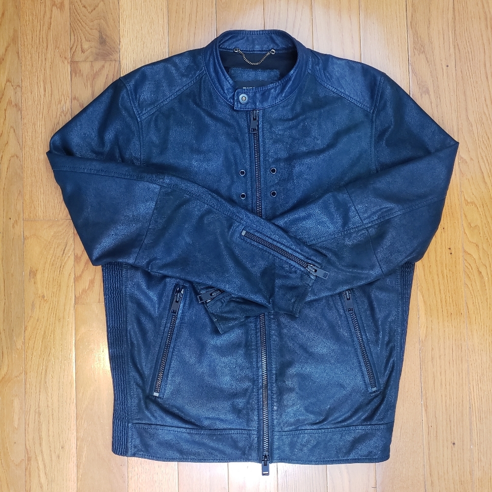 Diesel Midnight Blue Leather Jacket Size Large